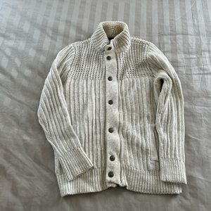 Men’s Express Sweater Cardigan with Pockets, Size M, Ivory Cream Grey